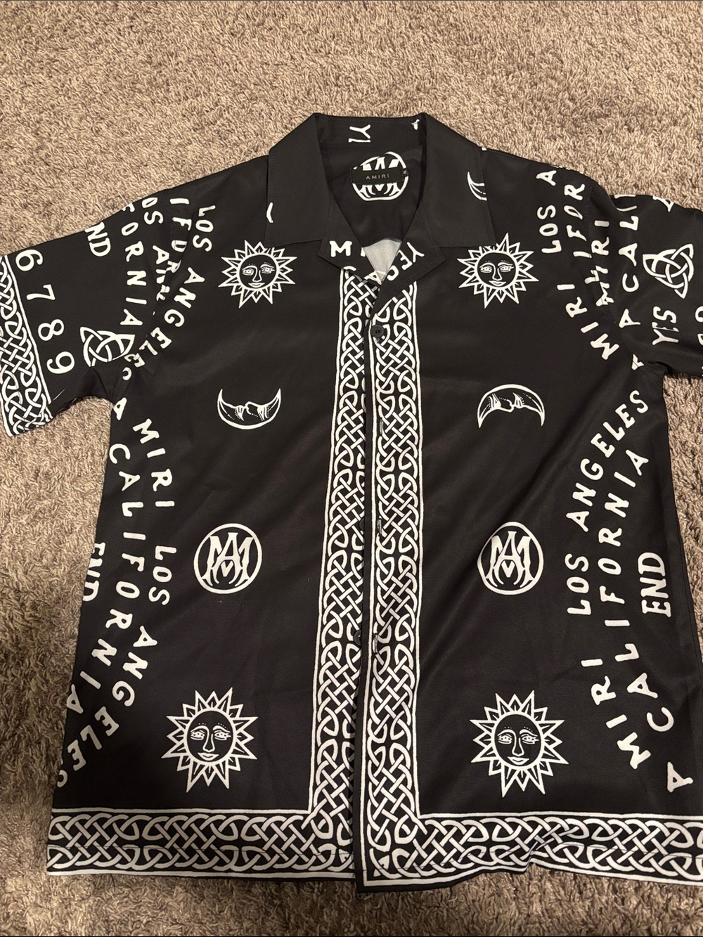 Authentic Amiri Black Graphic Short-Sleeve Button-Down Shirt